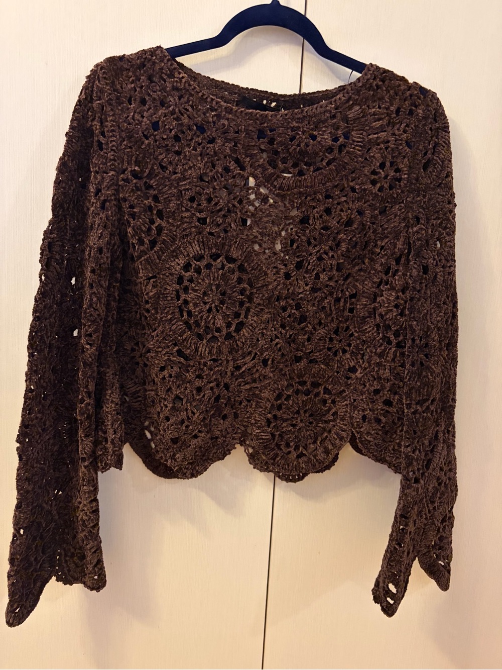 Zara Crochet Chenille Sweater - Dark Plum